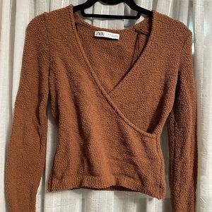 Zara textured wrap cropped shirt